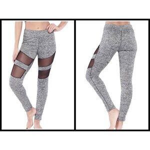 💕ELECTRIC YOGA💕 Tummy Tuck High Rise Mesh Racer Leggings Gray M Medium NWT
